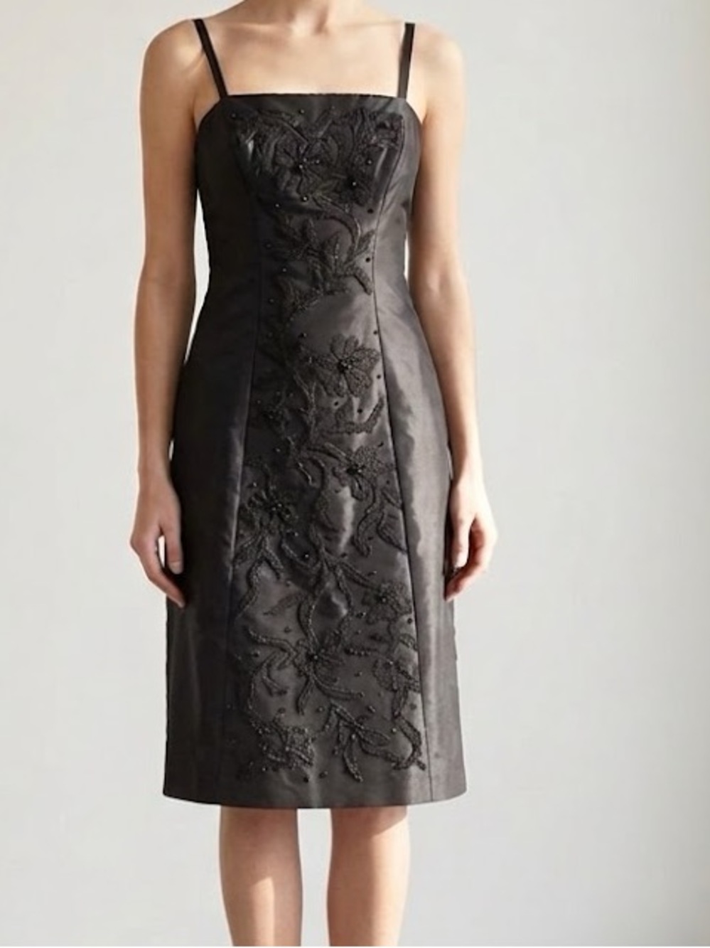 Vintage 90s Rickie Freeman Silk Floral Beaded Embroidered Midi A Line Gown 2
